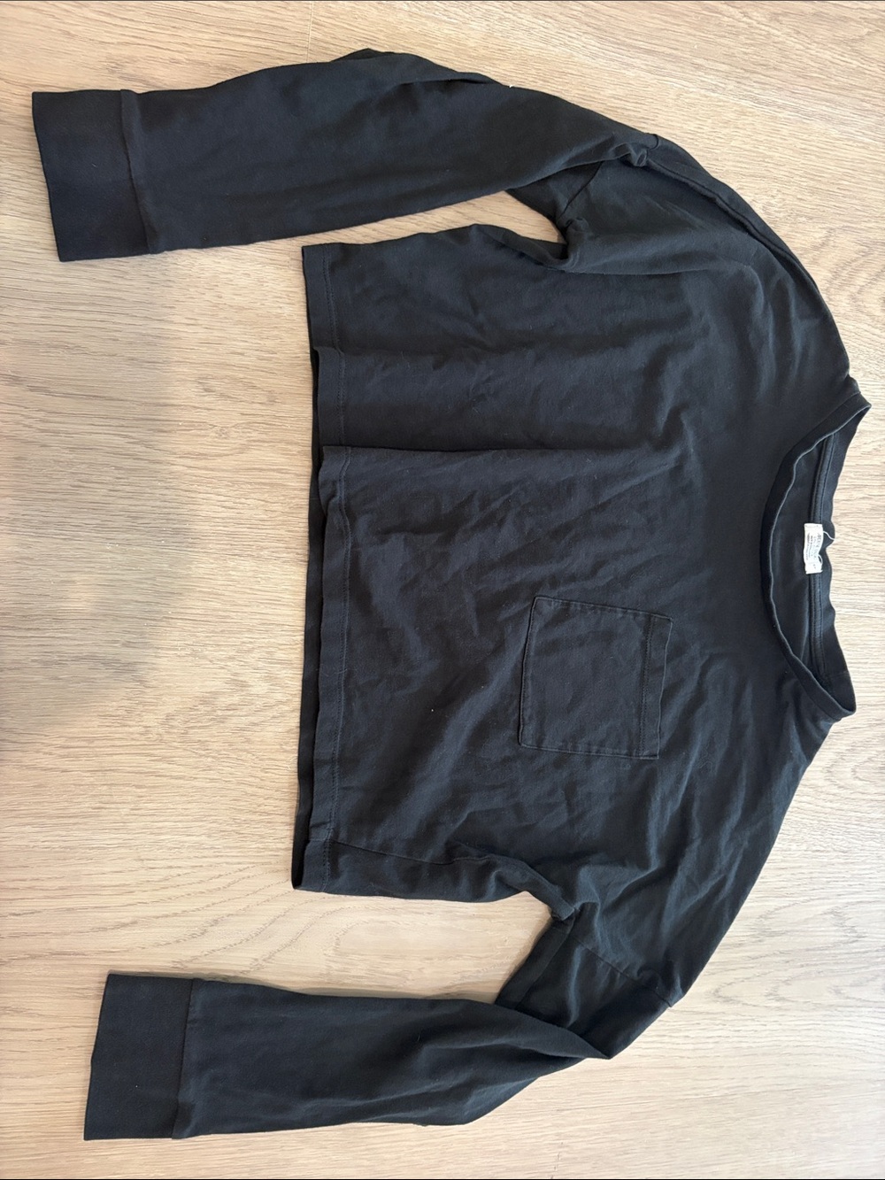 Ardene Black Cropped Long-Sleeve Top with Chest Pocket